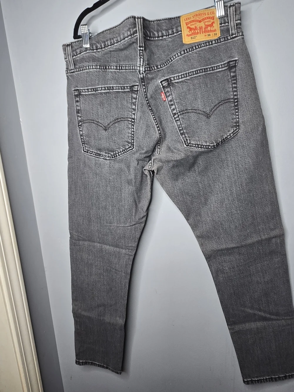Levi’s 512 Slim Taper Jeans 36x32 Gray Black Wash Faded Denim Mens